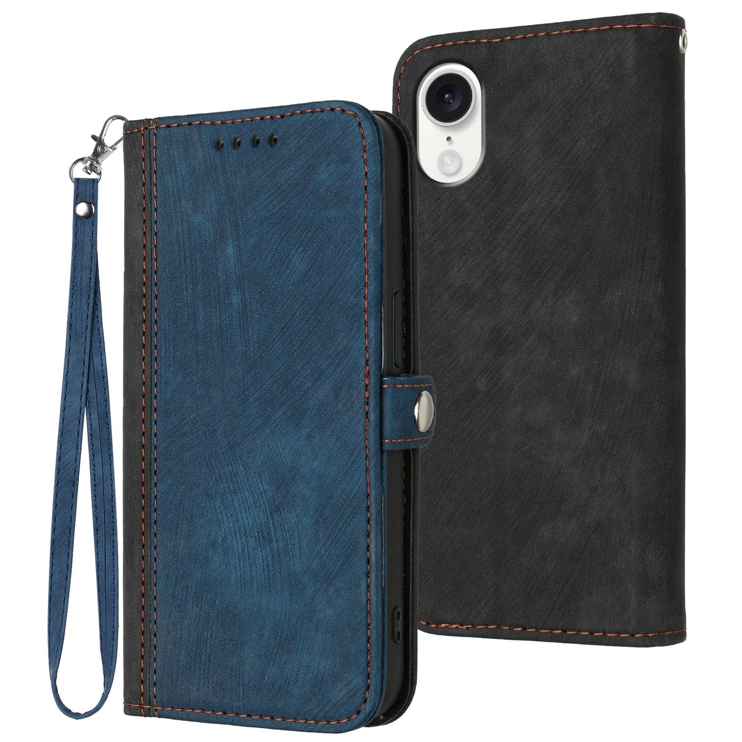For iPhone 16e Side Buckle Double Fold Hand Strap Leather Phone Case(Royal)