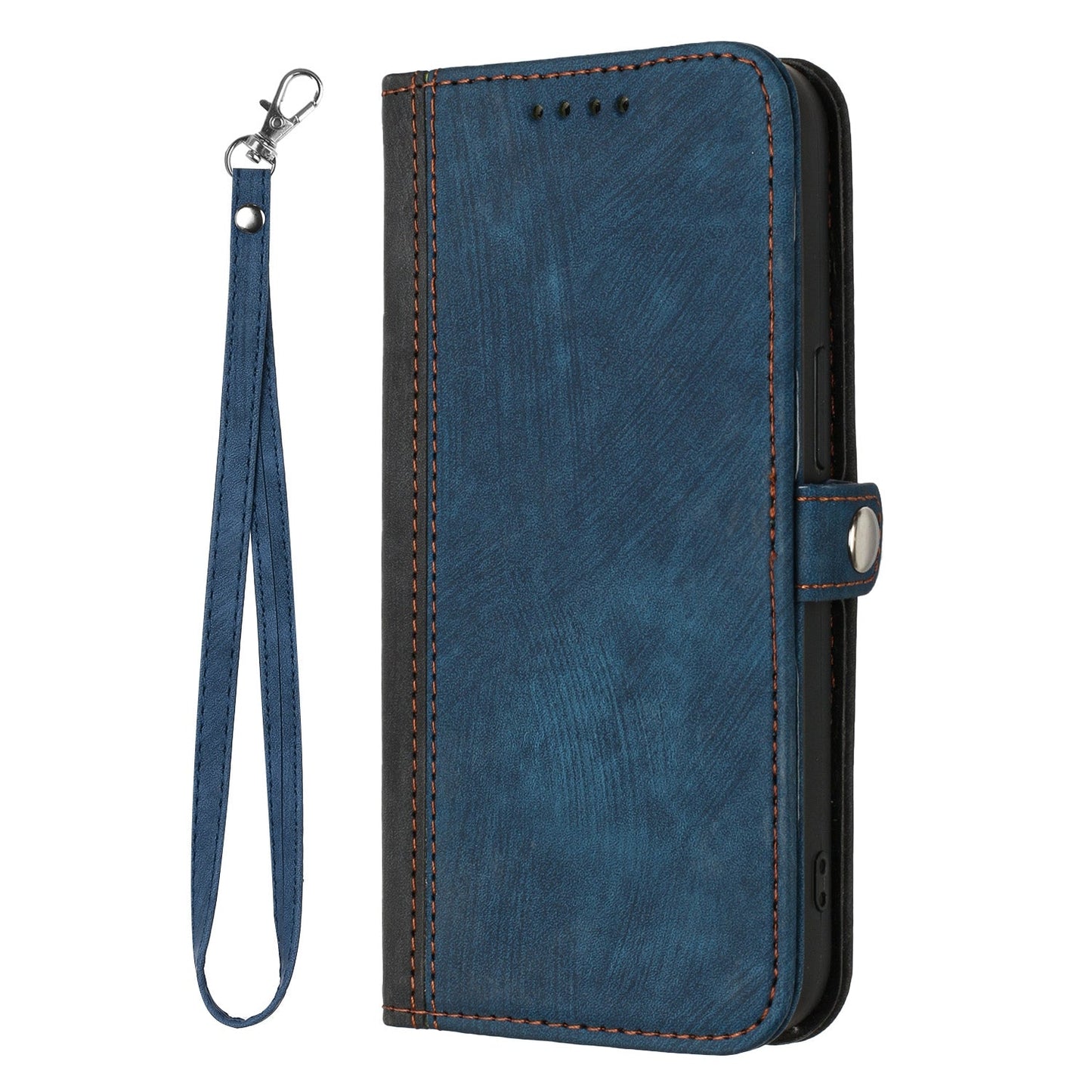 For iPhone 16e Side Buckle Double Fold Hand Strap Leather Phone Case(Royal)