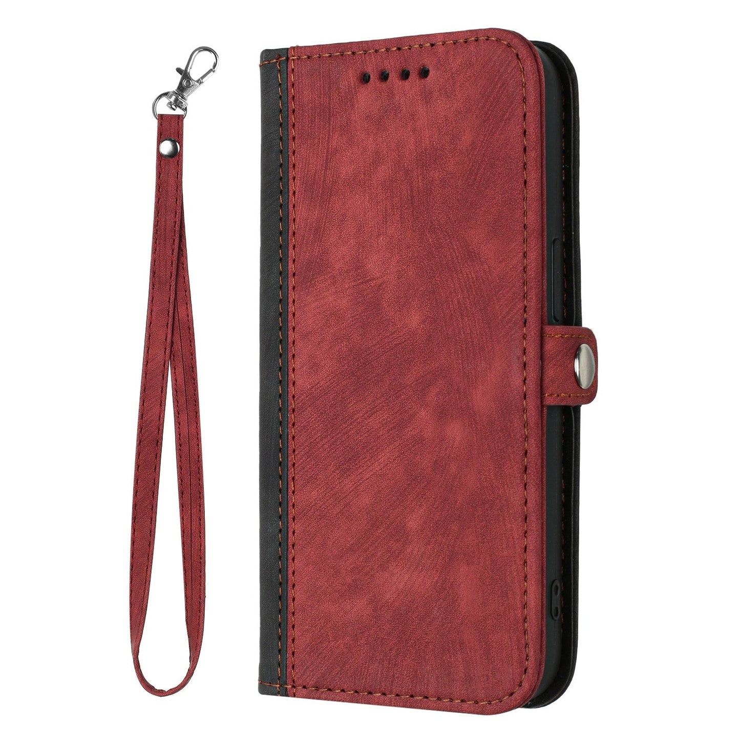 For iPhone 16e Side Buckle Double Fold Hand Strap Leather Phone Case(Red)