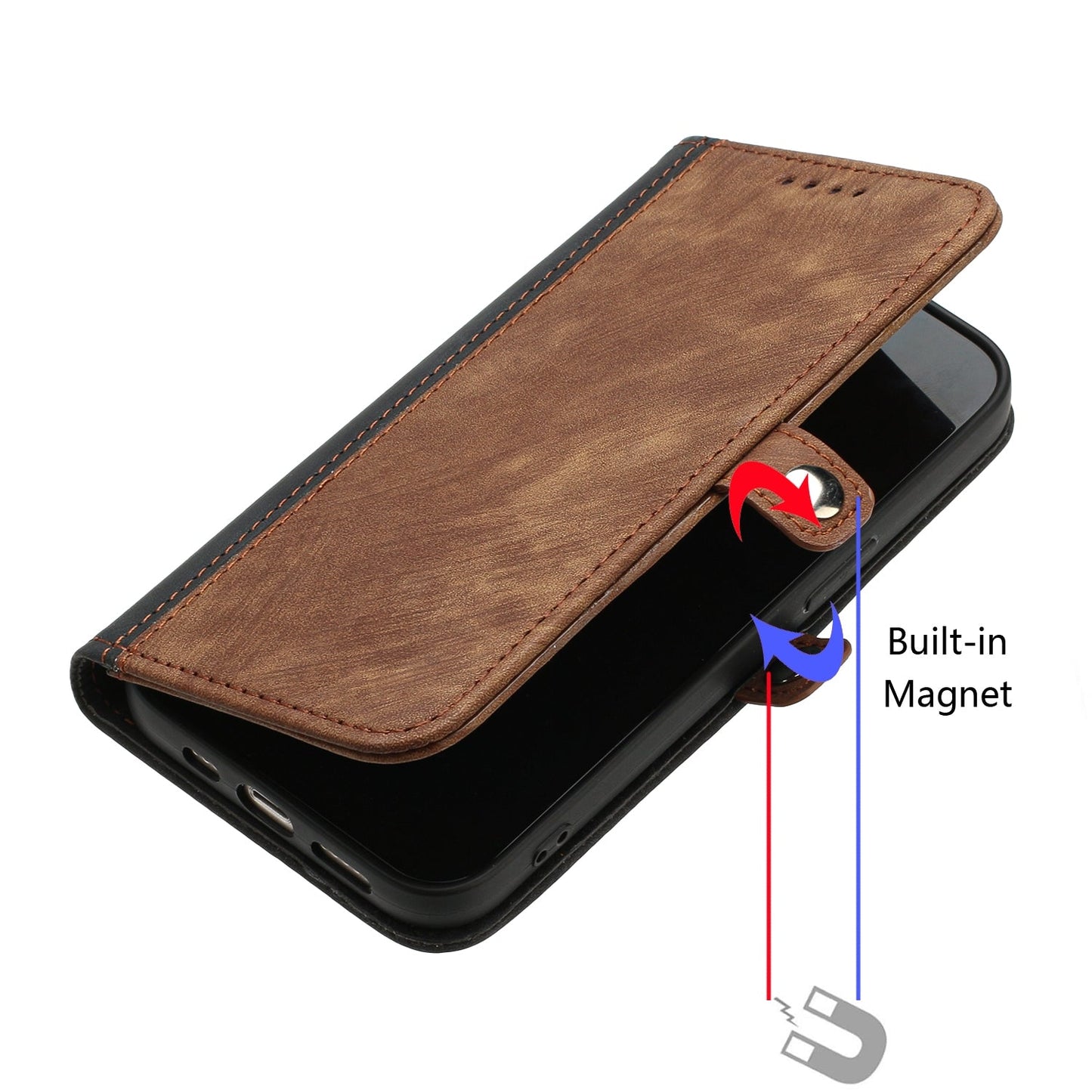 For iPhone 16e Side Buckle Double Fold Hand Strap Leather Phone Case(Brown)