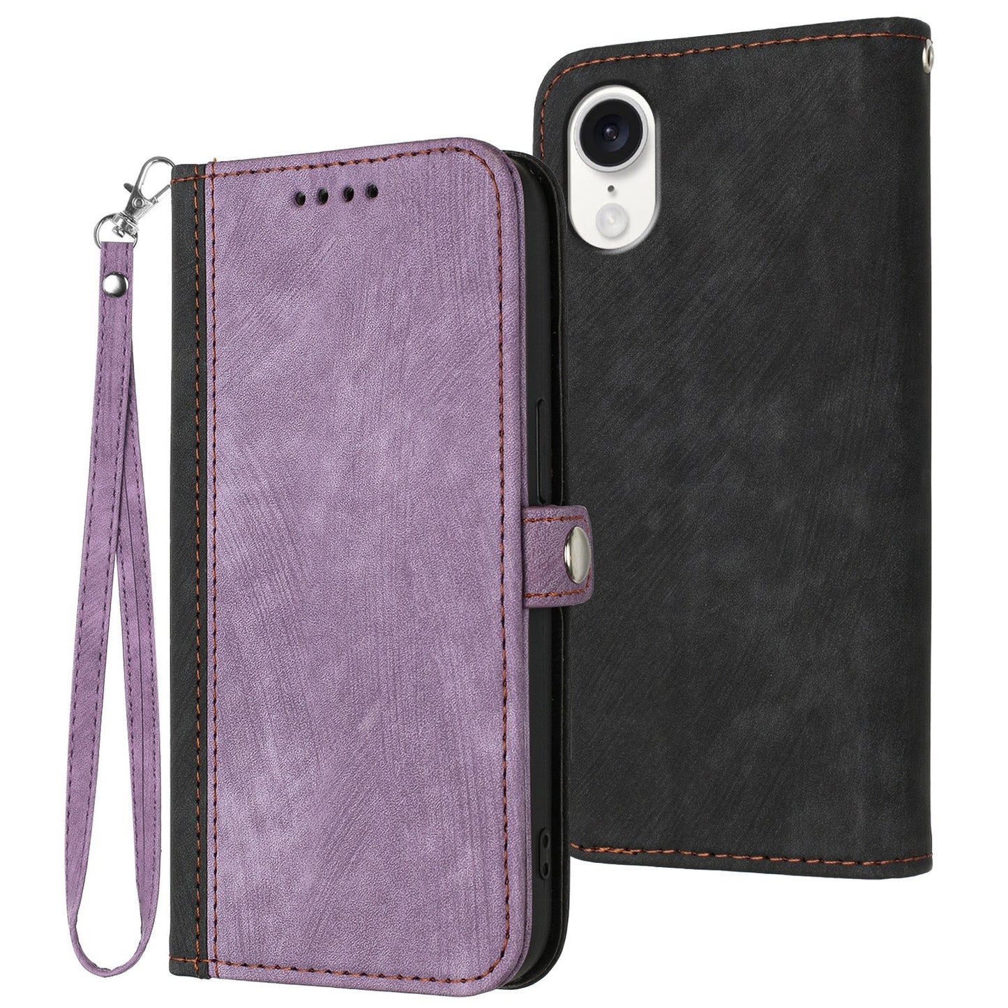 For iPhone 16e Side Buckle Double Fold Hand Strap Leather Phone Case(Purple)