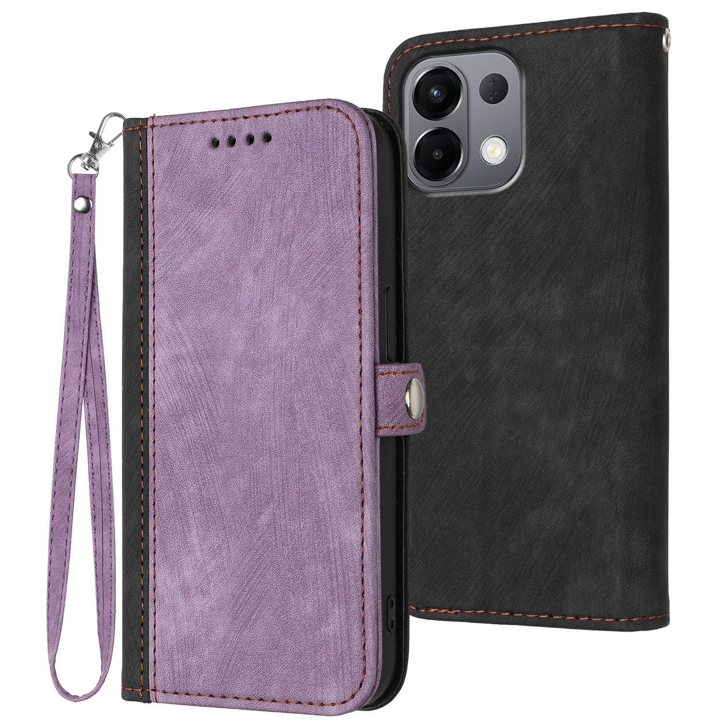 For OPPO K13 5G Side Buckle Double Fold Hand Strap Leather Phone Case(Purple)
