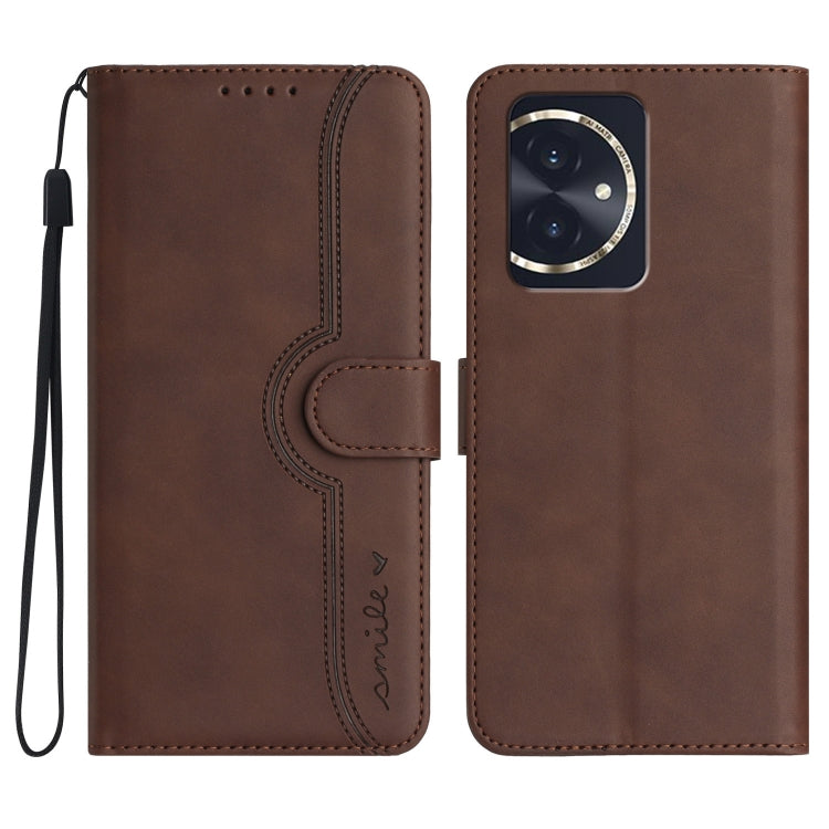 For Honor 100 Heart Pattern Skin Feel Leather Phone Case(Brown)