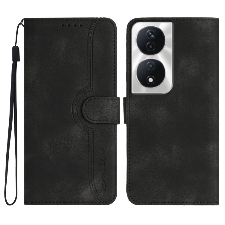 For Honor X7b Heart Pattern Skin Feel Leather Phone Case(Black)