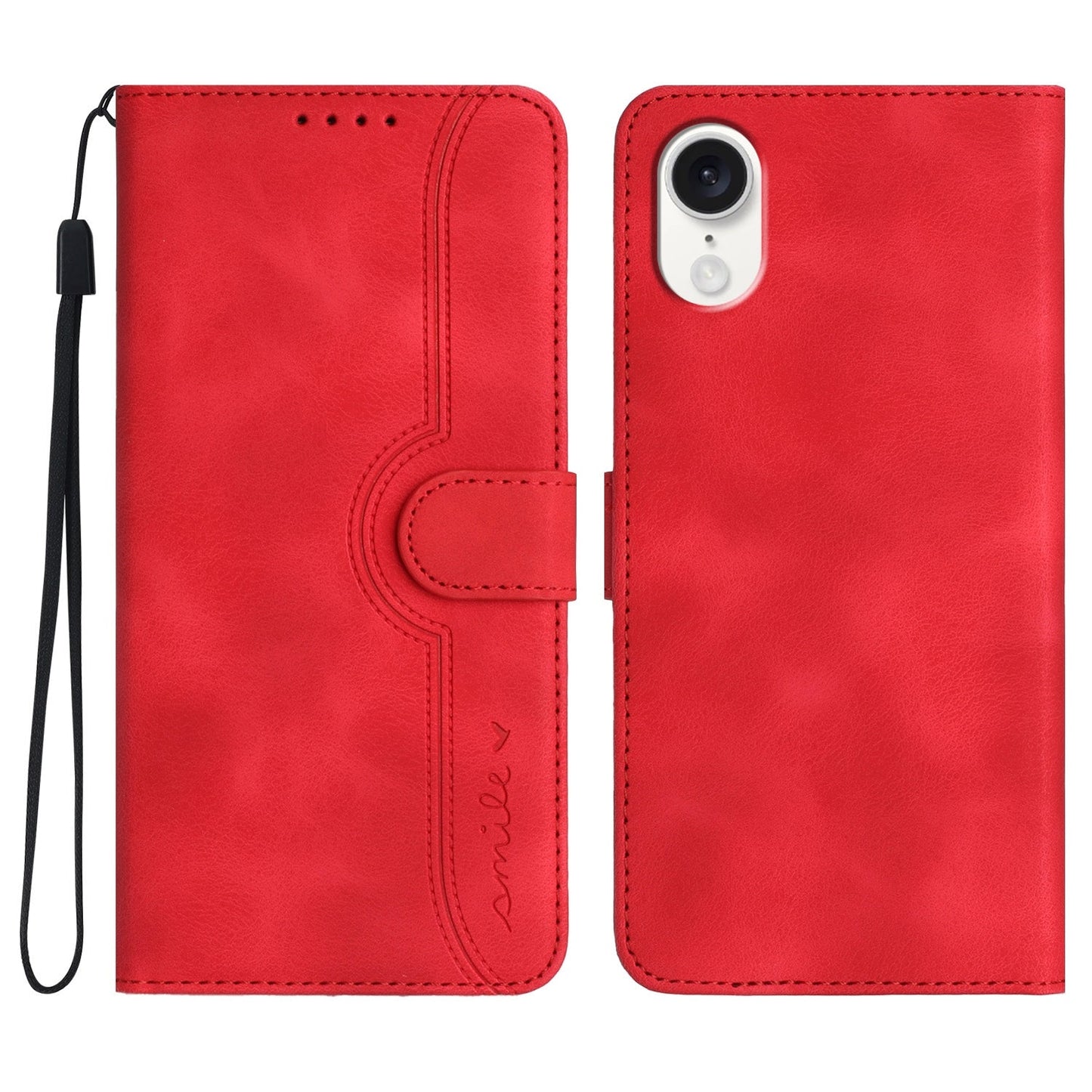For iPhone 16e Heart Pattern Skin Feel Leather Phone Case(Red)