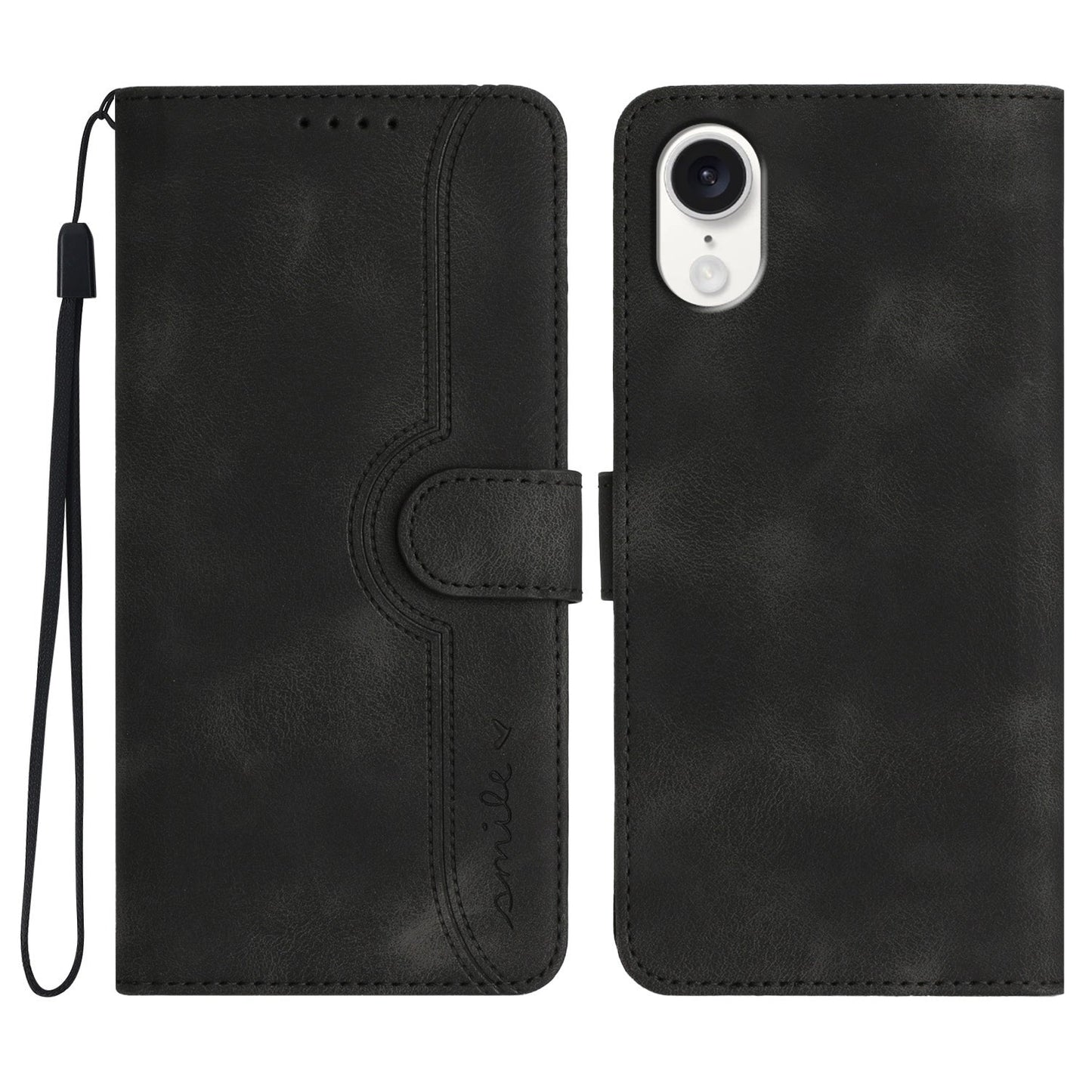 For iPhone 16e Heart Pattern Skin Feel Leather Phone Case(Black)