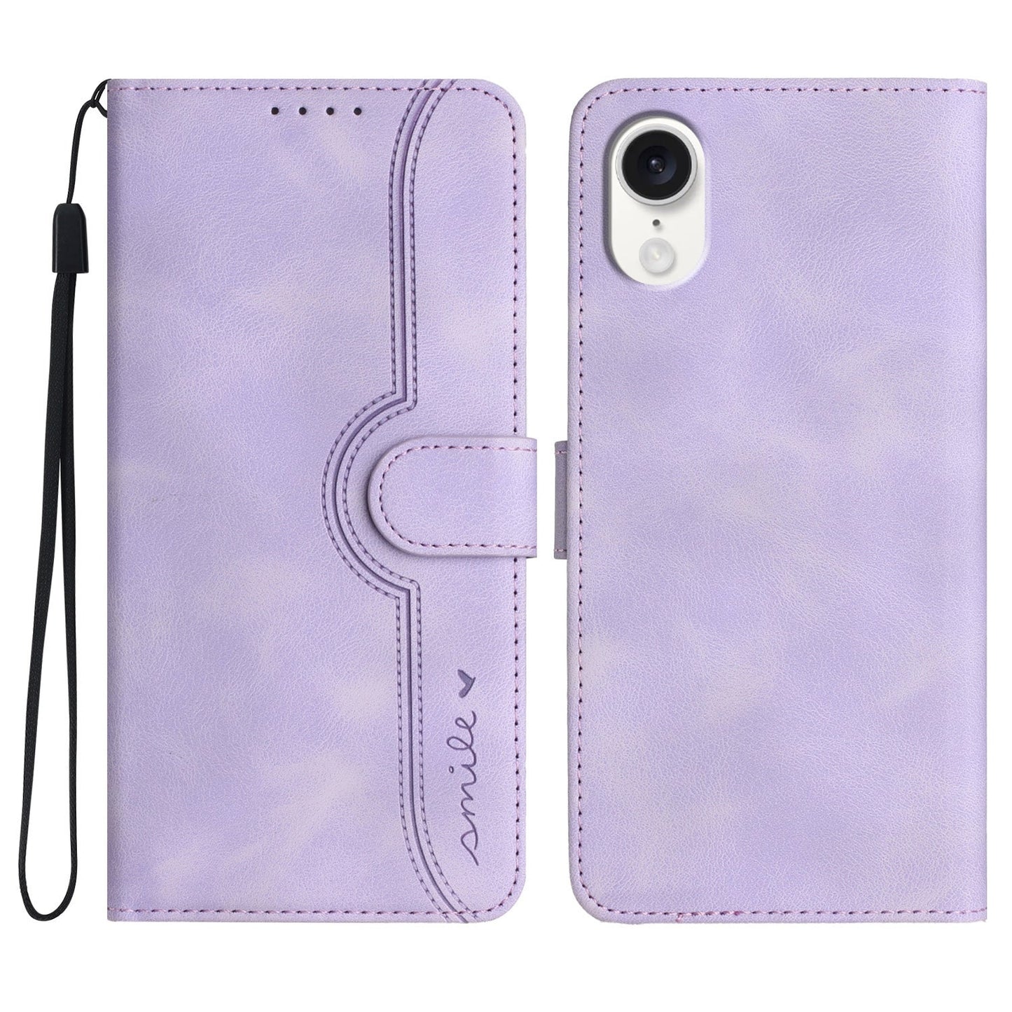 For iPhone 16e Heart Pattern Skin Feel Leather Phone Case(Purple)