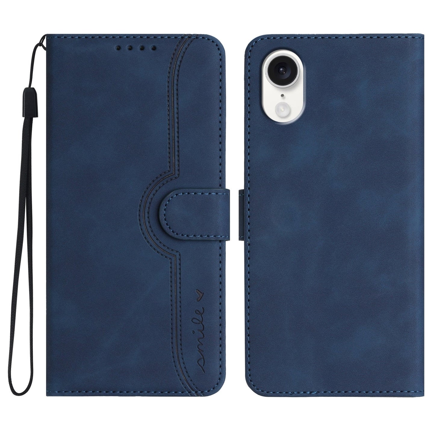 For iPhone 16e Heart Pattern Skin Feel Leather Phone Case(Royal Blue)