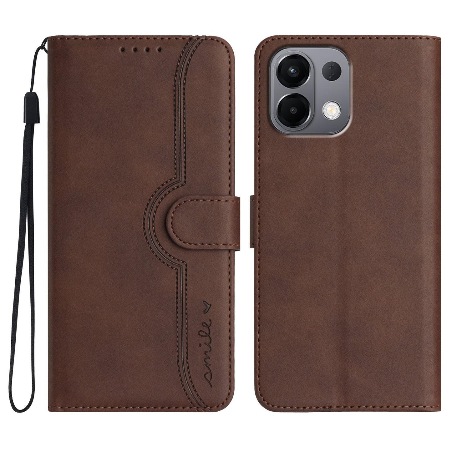 For OPPO K13 5G Heart Pattern Skin Feel Leather Phone Case(Brown)