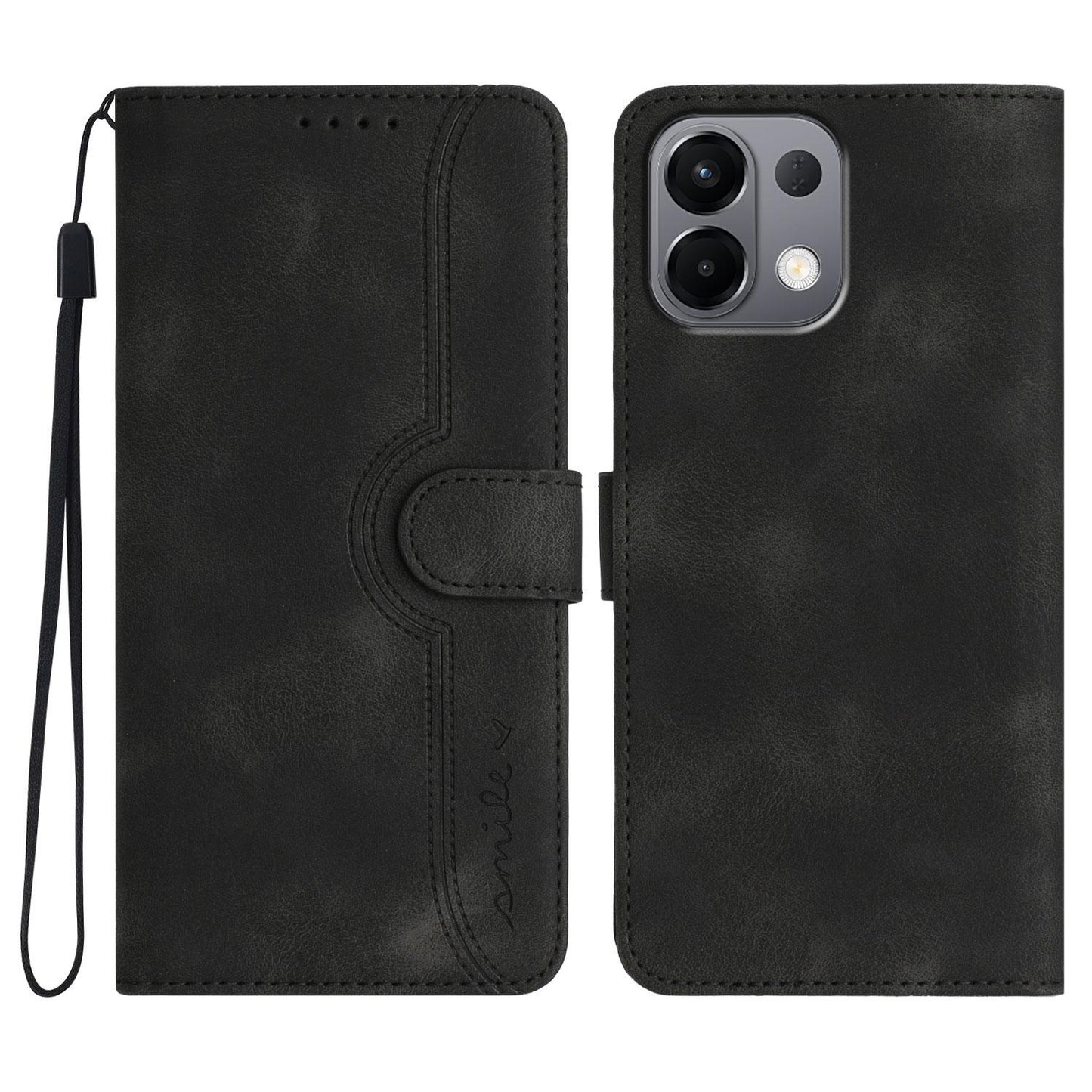 For OPPO K13 5G Heart Pattern Skin Feel Leather Phone Case(Black)
