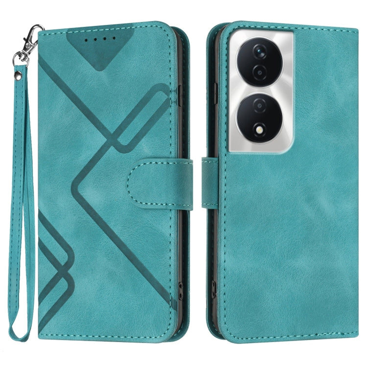 For Honor X7b Line Pattern Skin Feel Leather Phone Case(Light Blue)