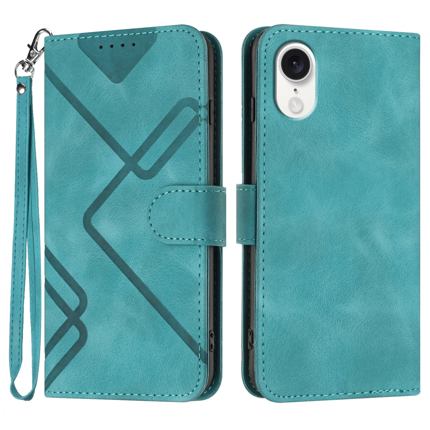 For iPhone 16e Line Pattern Skin Feel Leather Phone Case(Light Blue)