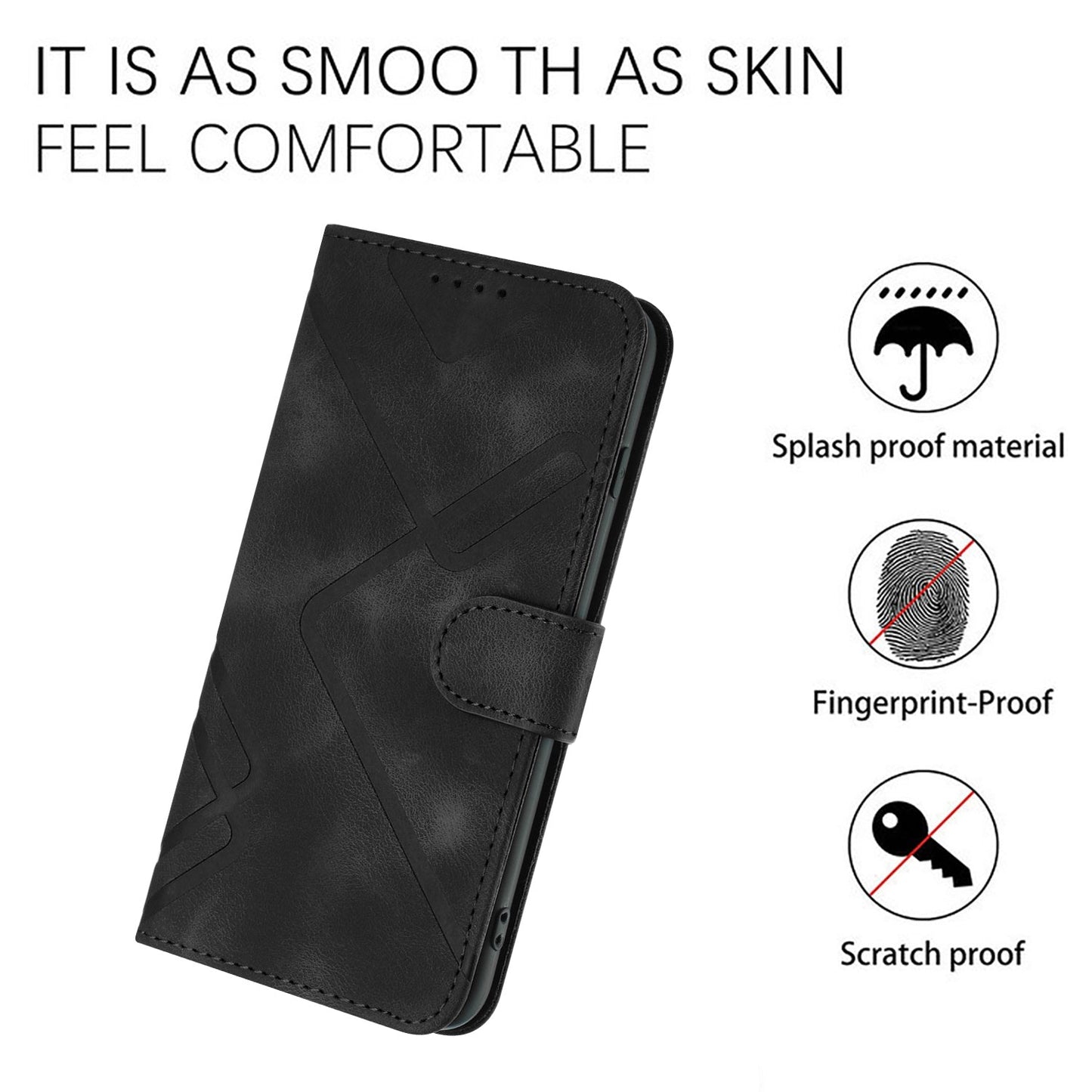 For iPhone 16e Line Pattern Skin Feel Leather Phone Case(Black)