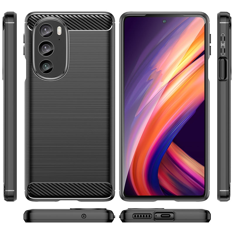 For Motorola Edge 30 Pro Brushed Texture Carbon Fiber TPU Phone Case(Black)
