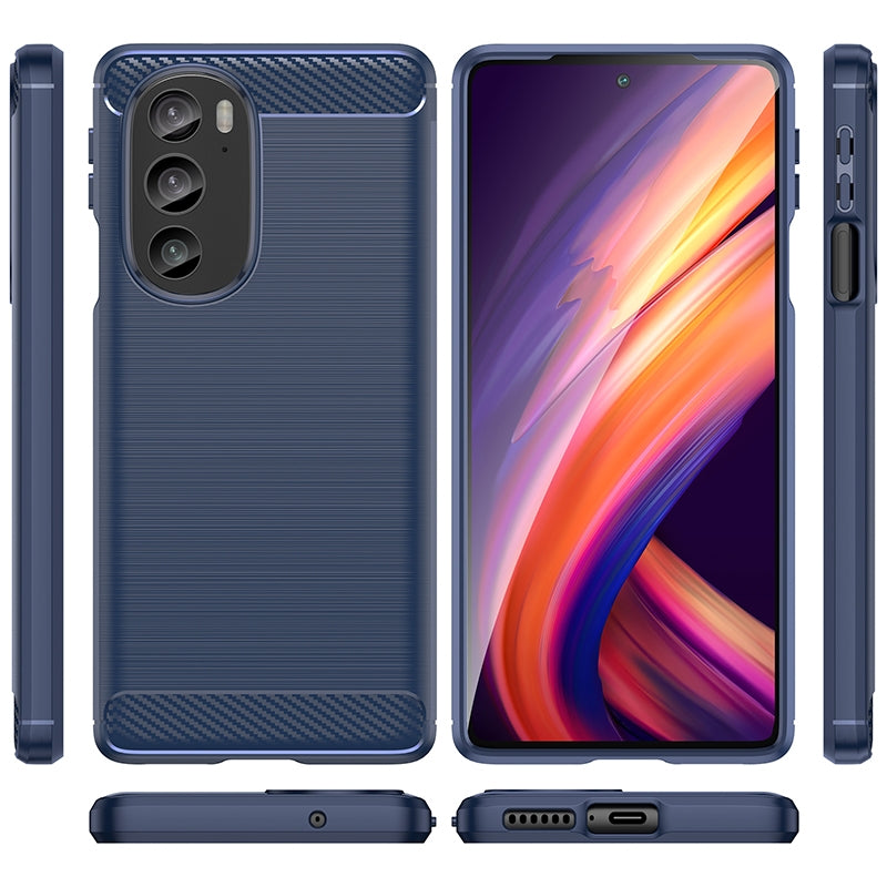 For Motorola Edge 30 Pro Brushed Texture Carbon Fiber TPU Phone Case(Blue)