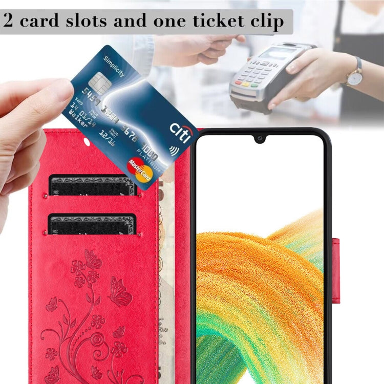 For Samsung Galaxy S24 5G Butterfly Flower Pattern Flip Leather Phone Case(Red)