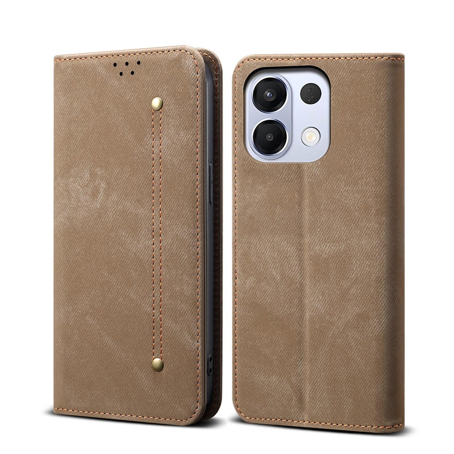 For OPPO K13 5G India Denim Texture Casual Style Horizontal Flip Leather Case(Khaki)