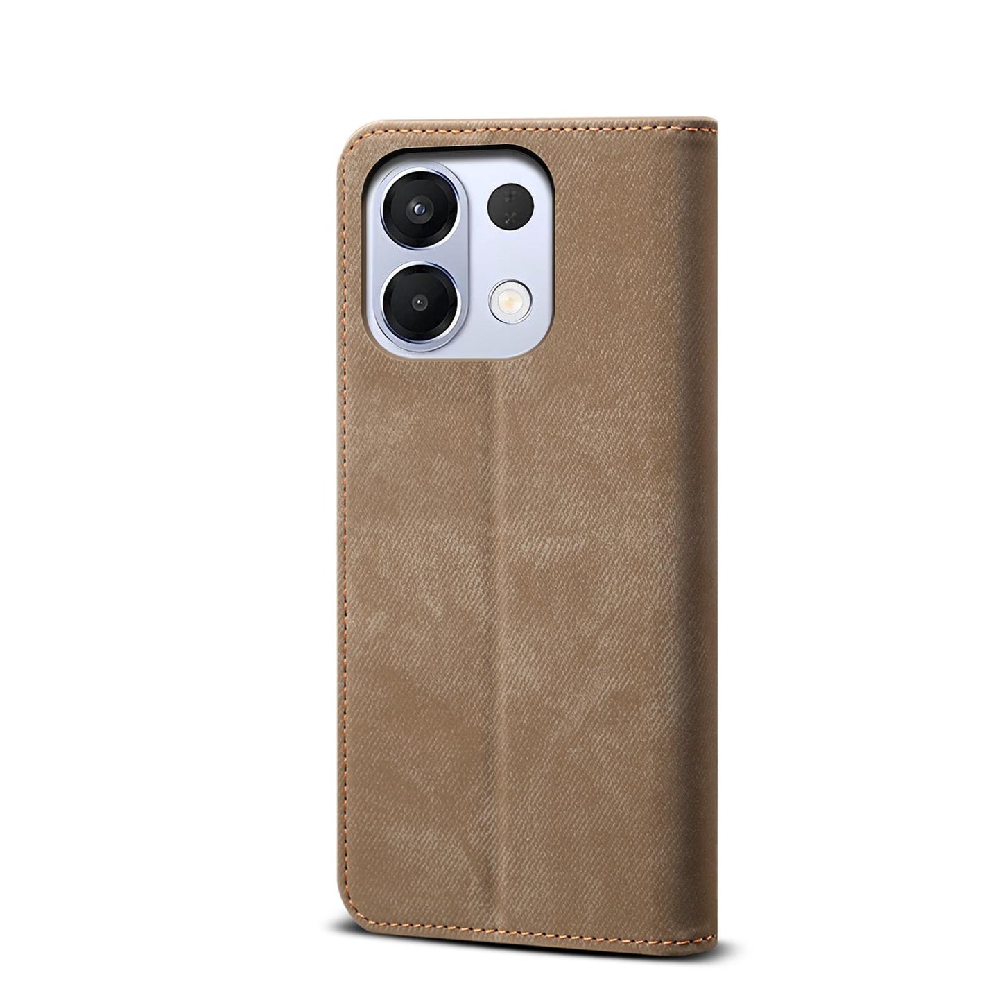 For OPPO K13 5G India Denim Texture Casual Style Horizontal Flip Leather Case(Khaki)