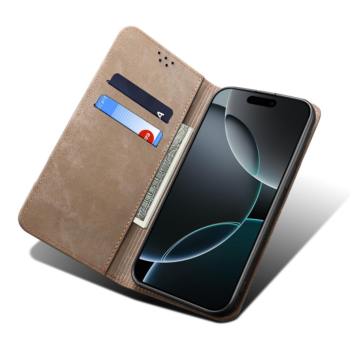 For OPPO K13 5G India Denim Texture Casual Style Horizontal Flip Leather Case(Khaki)