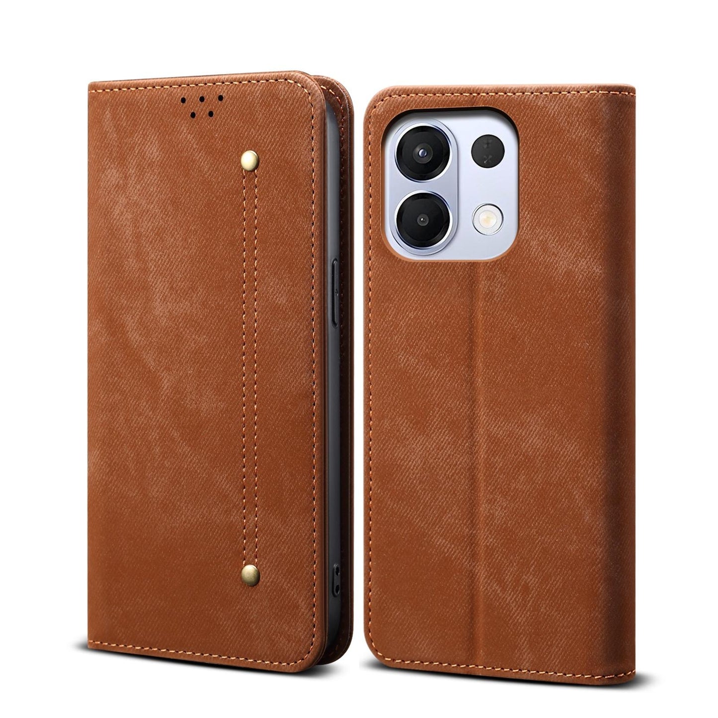 For OPPO K13 5G India Denim Texture Casual Style Horizontal Flip Leather Case(Brown)