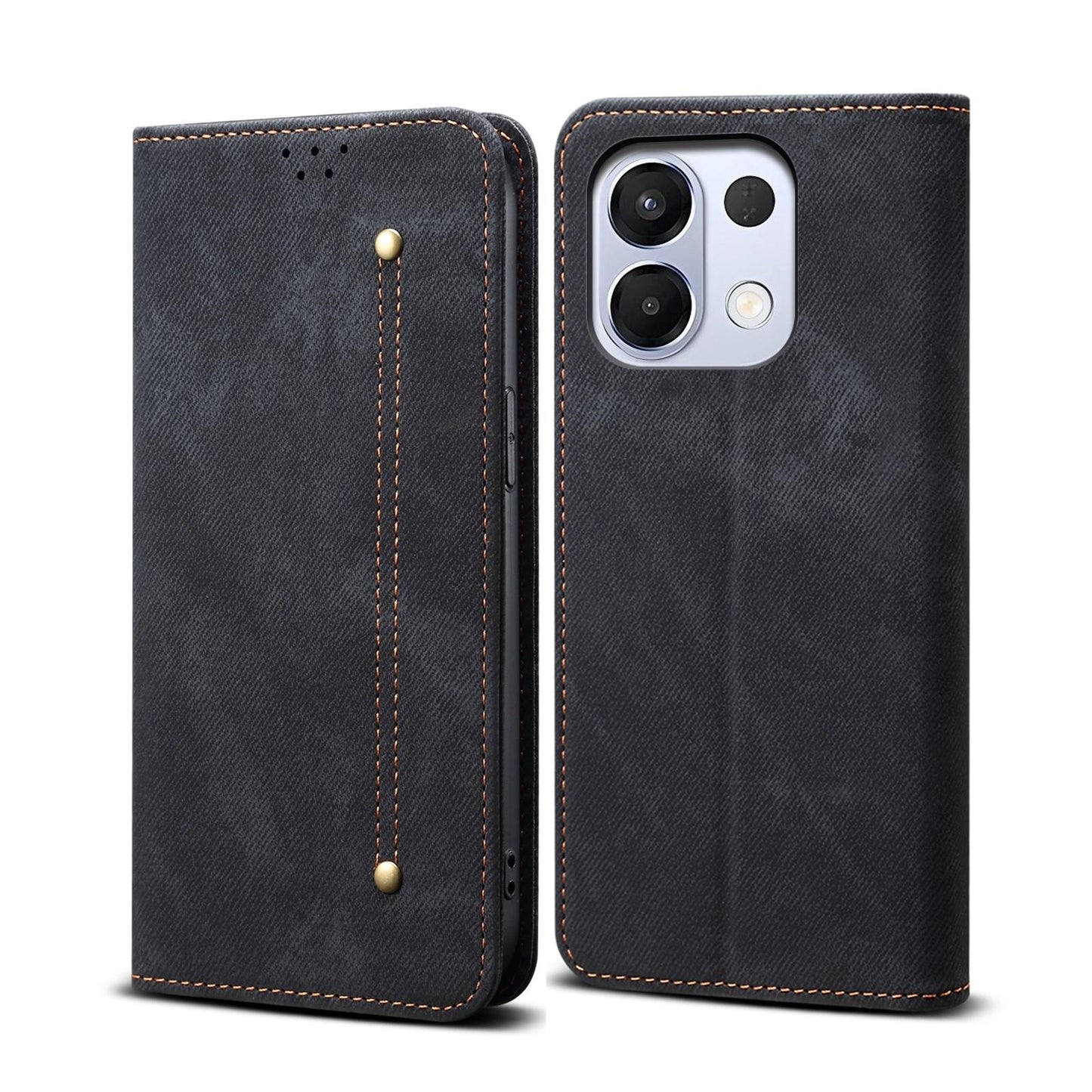 For OPPO K13 5G India Denim Texture Casual Style Horizontal Flip Leather Case(Black)