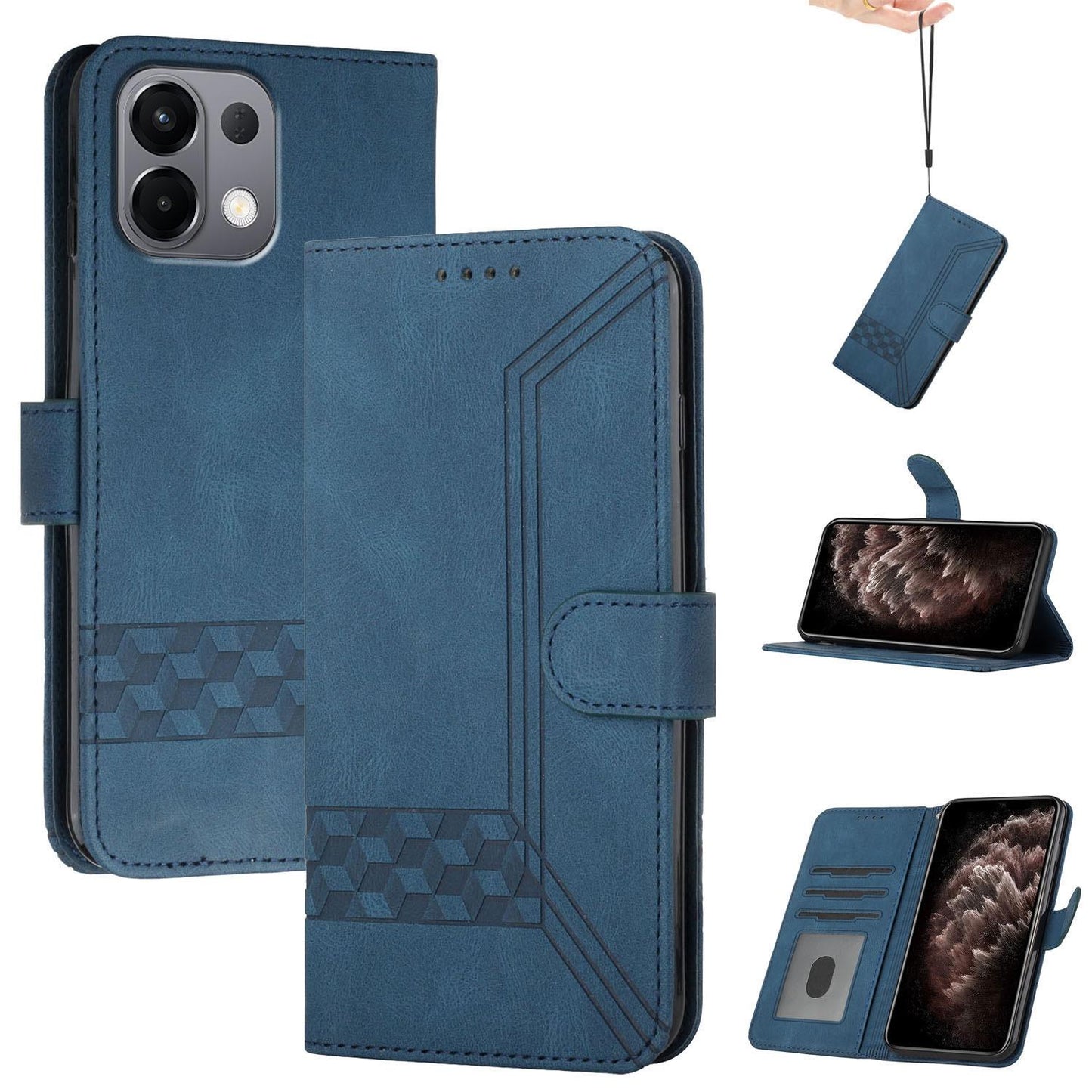For OPPO K13 5G Cubic Skin Feel Flip Leather Phone Case(Blue)