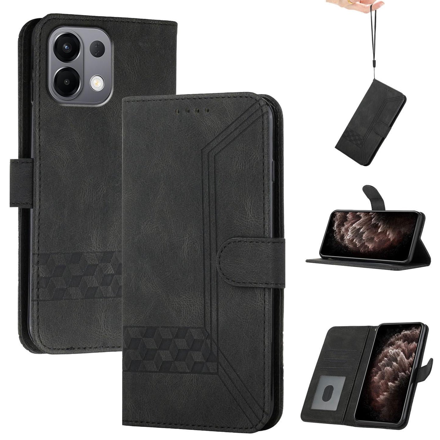 For OPPO K13 5G Cubic Skin Feel Flip Leather Phone Case(Black)
