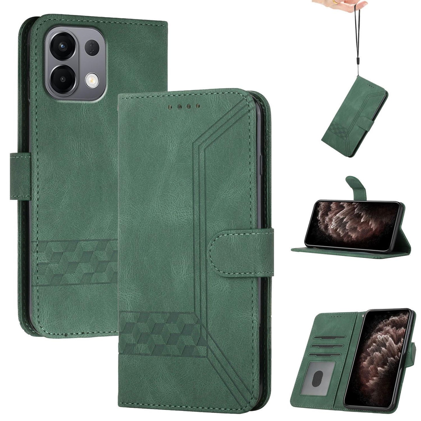 For OPPO K13 5G Cubic Skin Feel Flip Leather Phone Case(Green)