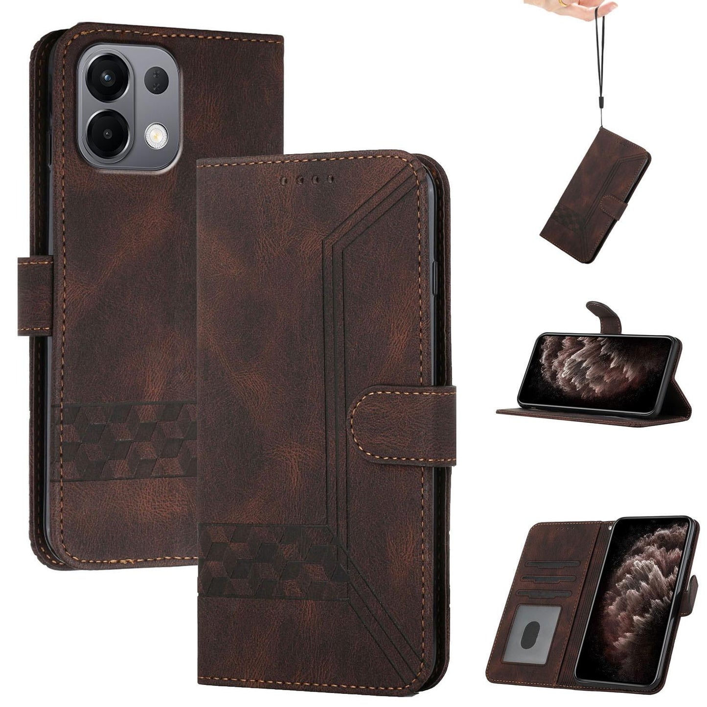 For OPPO K13 5G Cubic Skin Feel Flip Leather Phone Case(Brown)