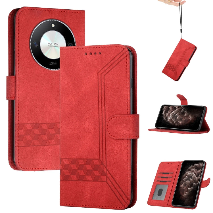 For Honor X50 / X9b Cubic Skin Feel Flip Leather Phone Case(Red)