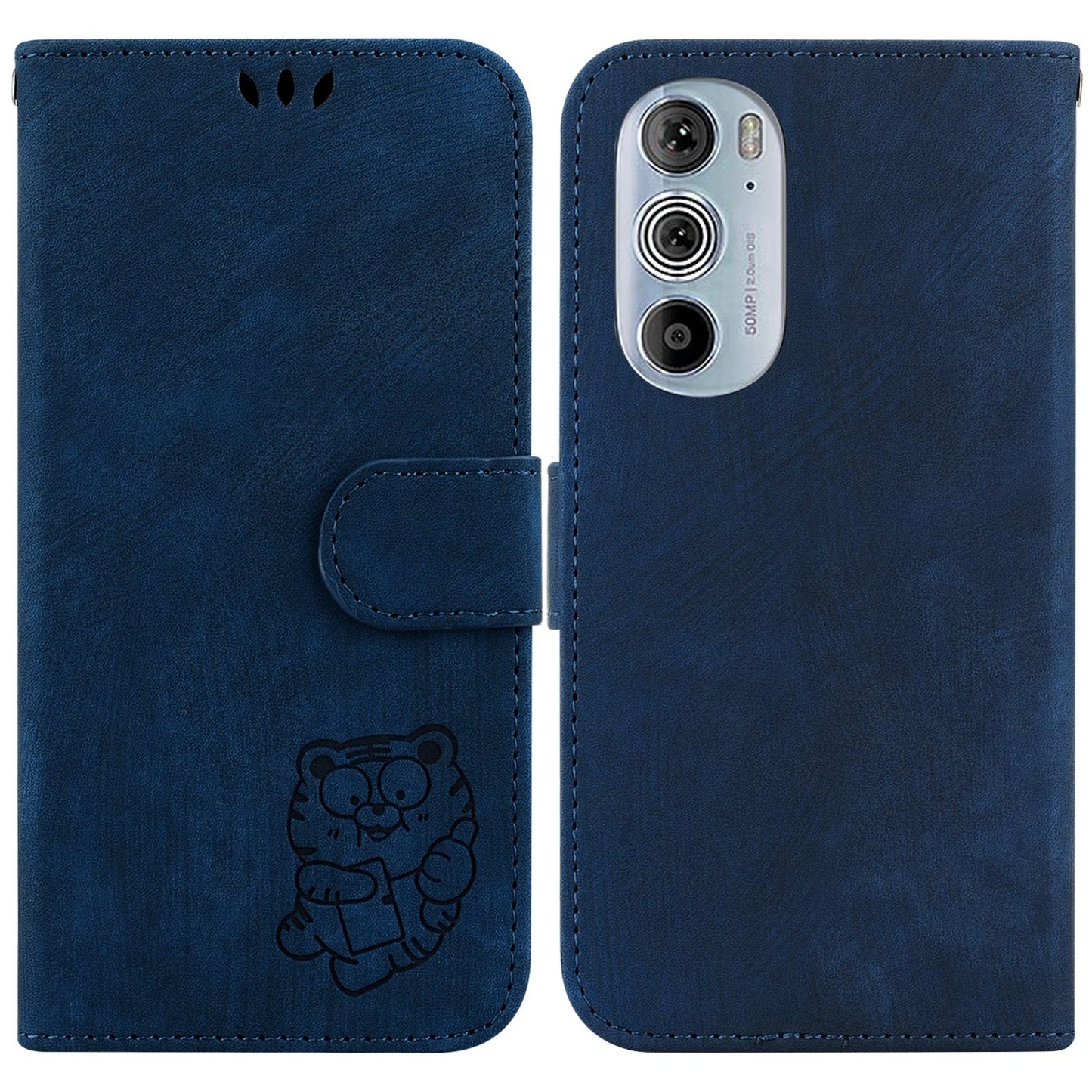For Motorola Edge 30 Pro / Edge+ 2022 Little Tiger Embossed Leather Phone Case(Dark Blue)