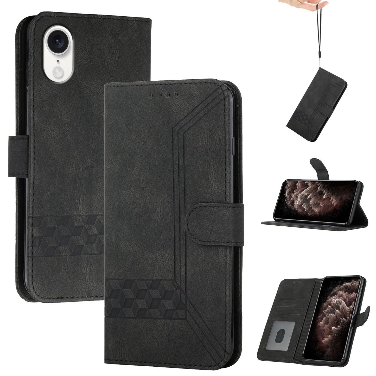 For iPhone 16e Cubic Skin Feel Flip Leather Phone Case(Black)