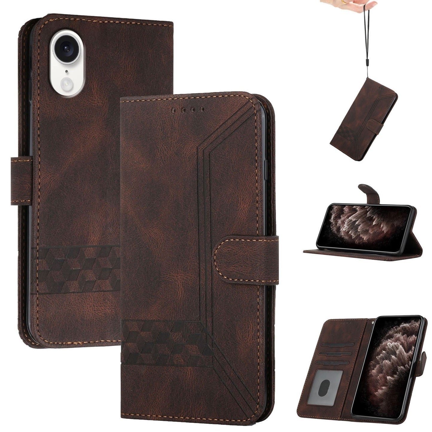 For iPhone 16e Cubic Skin Feel Flip Leather Phone Case(Brown)