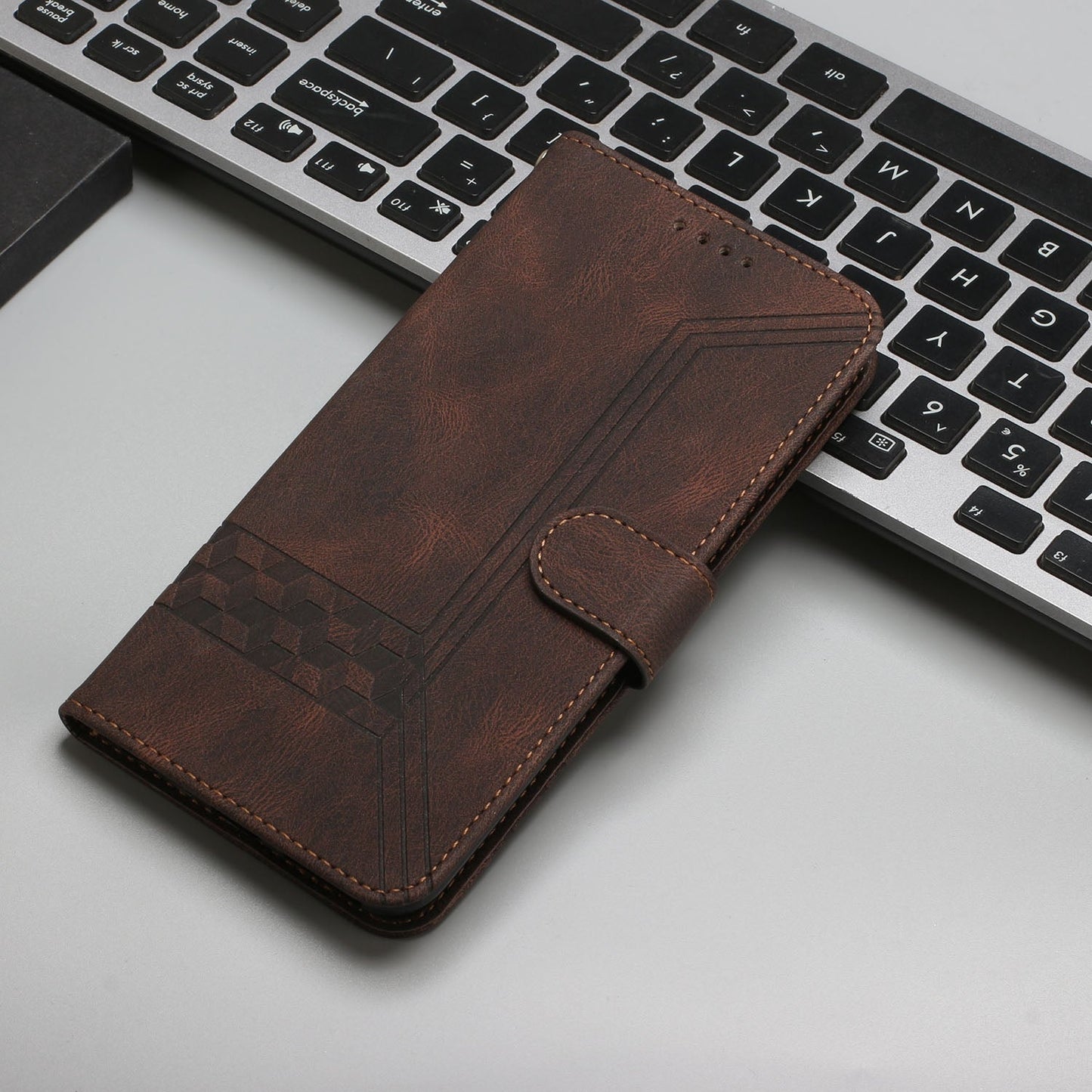 For iPhone 16e Cubic Skin Feel Flip Leather Phone Case(Brown)