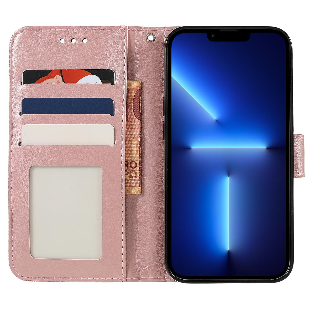 Compatible with iPhone 18 Pro Max & 17 Pro Max Lace Flower Embossing Flip Leather Phone Case - Rose Gold