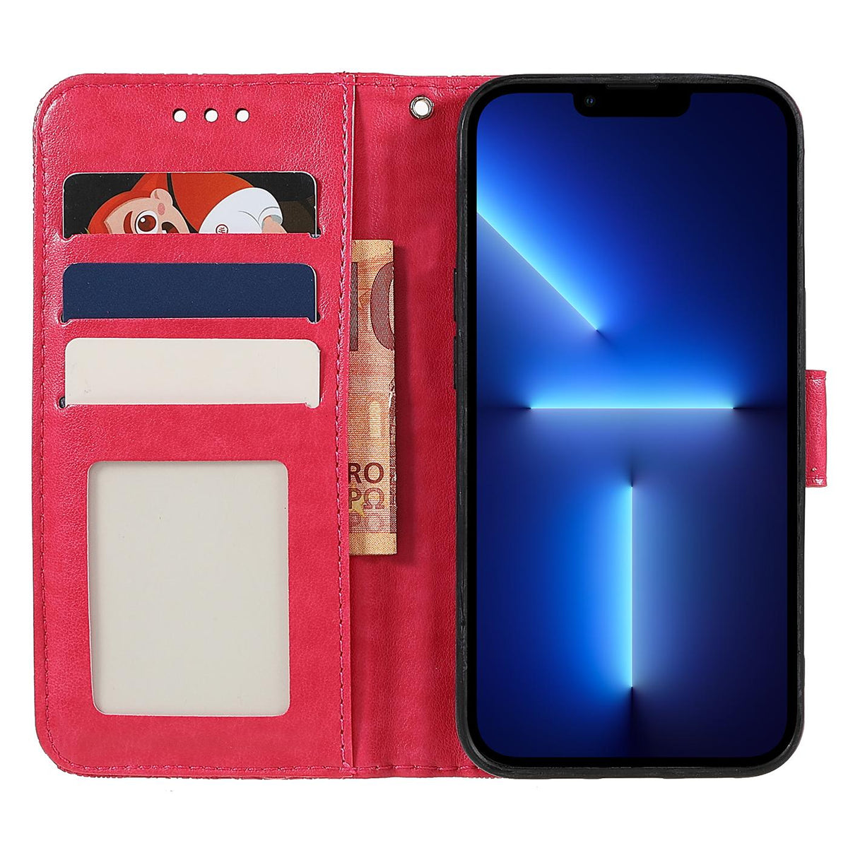 Compatible with iPhone 18 Pro Max & 17 Pro Max Lace Flower Embossing Flip Leather Phone Case - Red