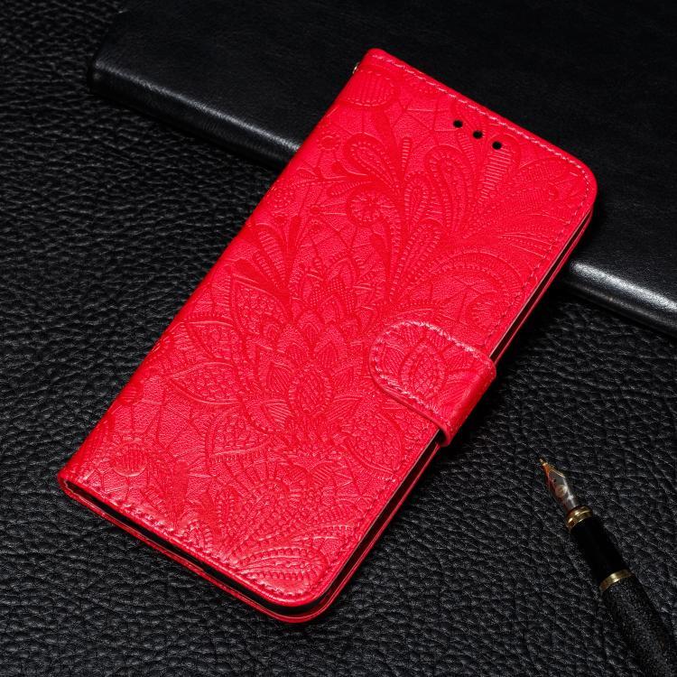 Compatible with iPhone 18 Pro Max & 17 Pro Max Lace Flower Embossing Flip Leather Phone Case - Red