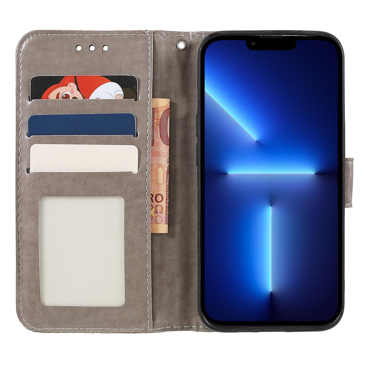 Compatible with iPhone 18 Pro & 17 Pro Lace Flower Embossing Flip Leather Phone Case - Grey