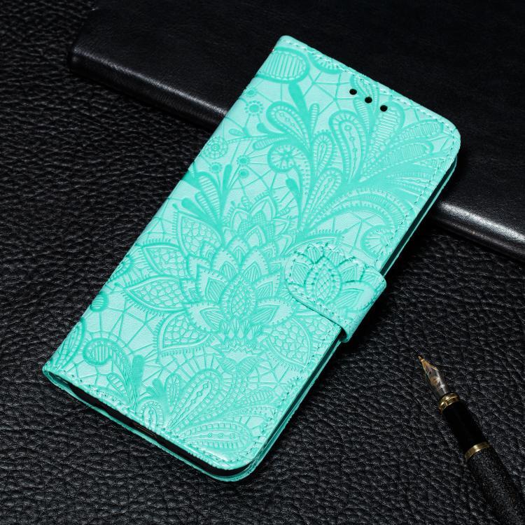 Compatible with iPhone 18 Pro & 17 Pro Lace Flower Embossing Flip Leather Phone Case - Green