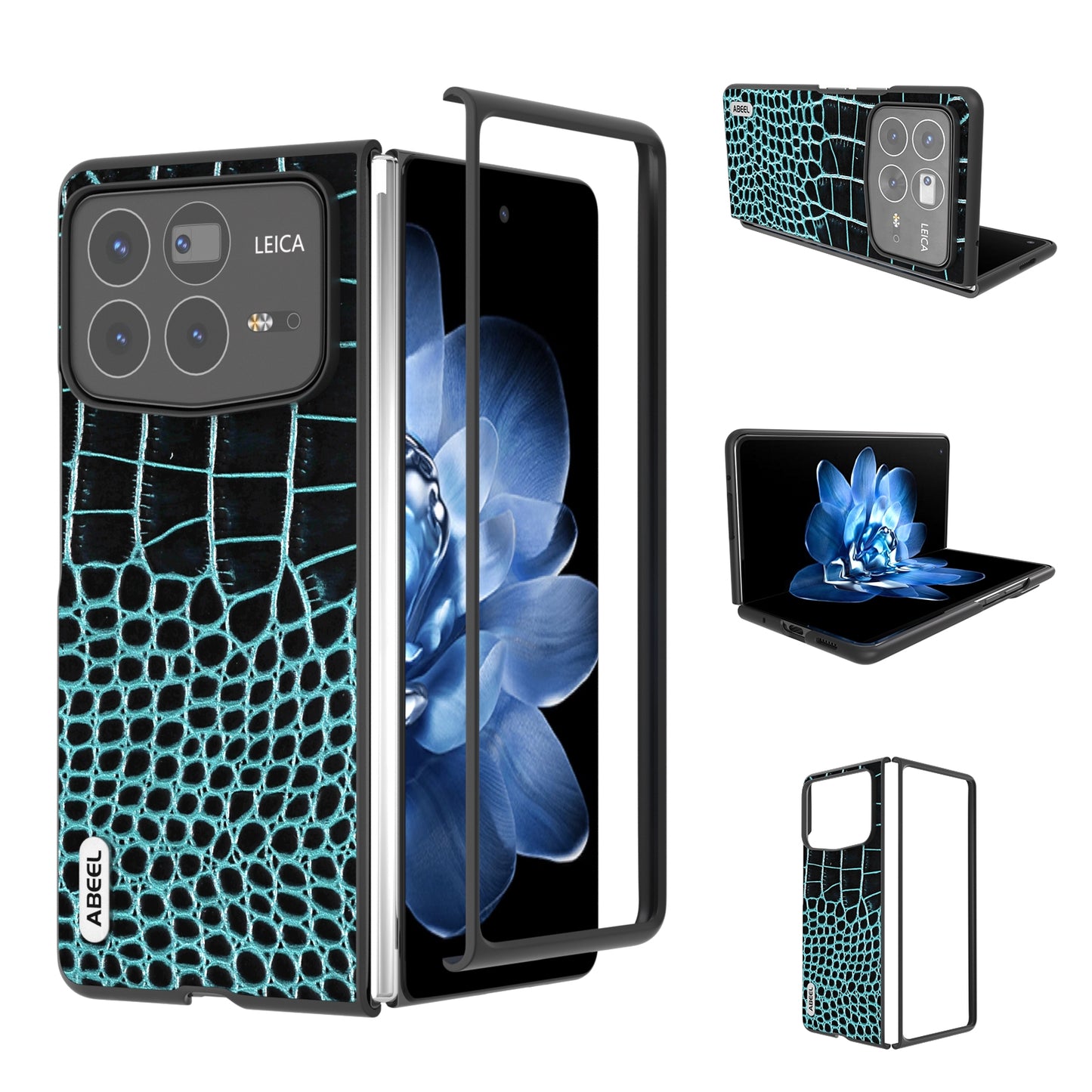 For Xiaomi Mix Fold 4 ABEEL Genuine Leather Crocodile Pattern Black Edge Phone Case(Blue)