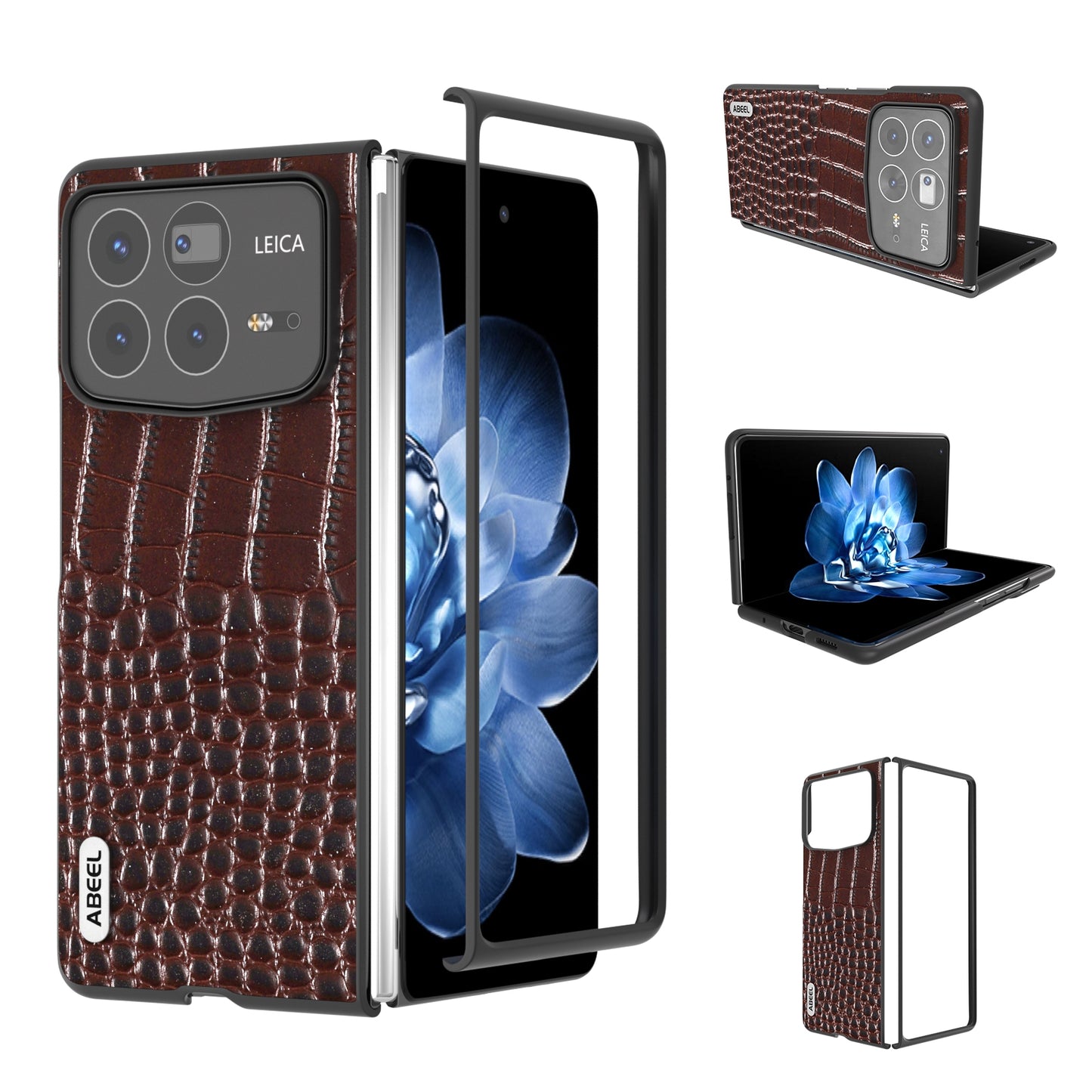 For Xiaomi Mix Fold 4 ABEEL Genuine Leather Crocodile Pattern Black Edge Phone Case(Coffee)