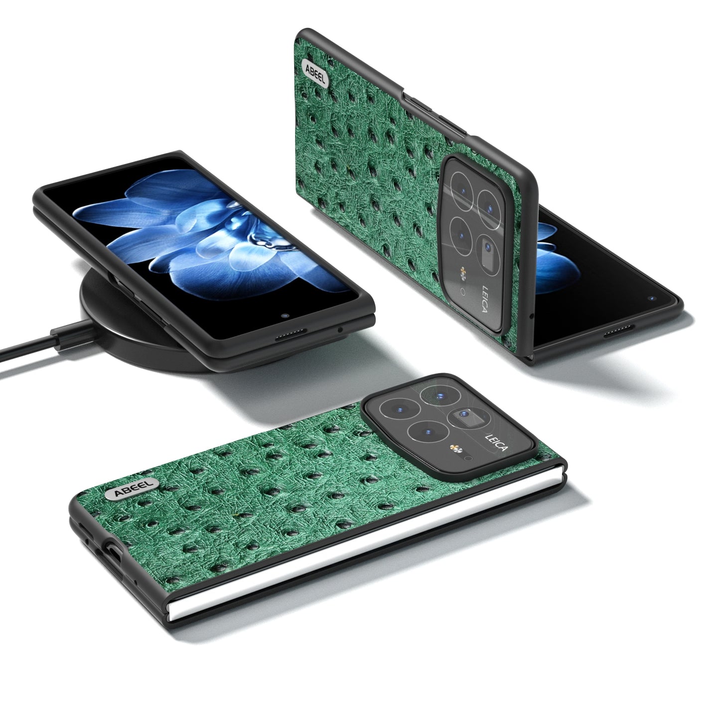 For Xiaomi Mix Fold 4 ABEEL Genuine Leather Ostrich Texture Phone Case(Green)