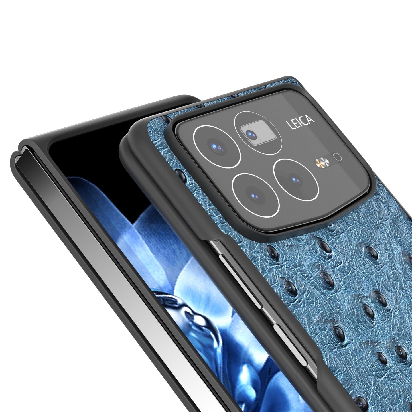 For Xiaomi Mix Fold 4 ABEEL Genuine Leather Ostrich Texture Phone Case(Blue)
