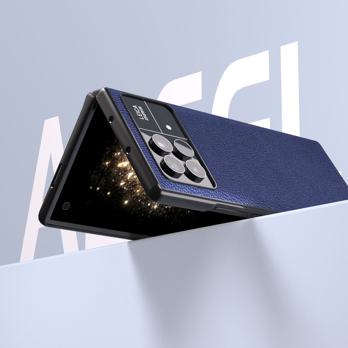 For Xiaomi Mix Fold 3 ABEEL Black Edge Genuine Leather Mino Phone Case(Royal Blue)