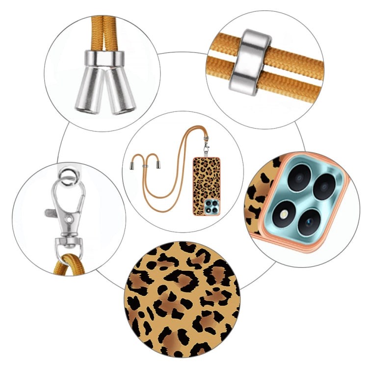 For Honor X6a Electroplating Dual-side IMD Phone Case with Lanyard(Leopard Print)