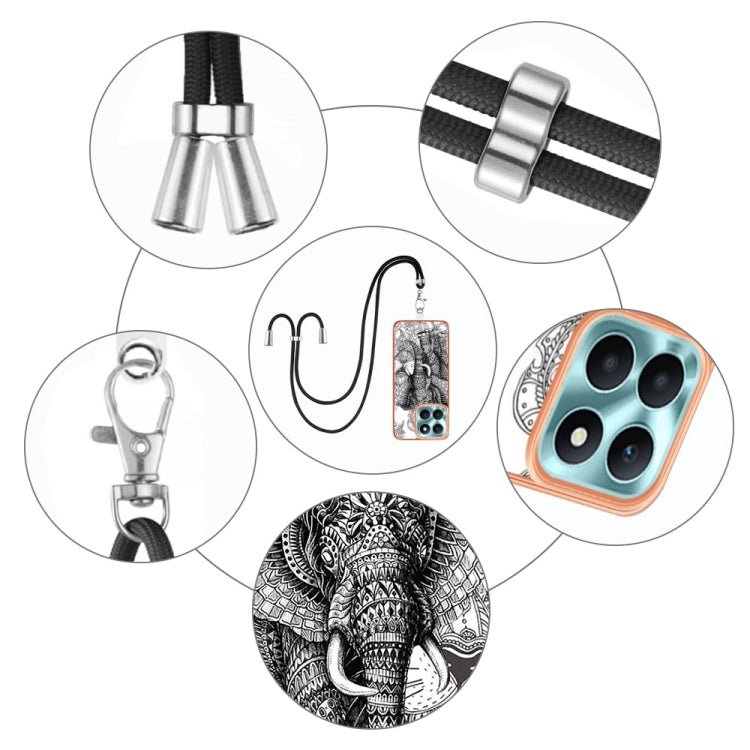 For Honor X6a Electroplating Dual-side IMD Phone Case with Lanyard(Totem Elephant)