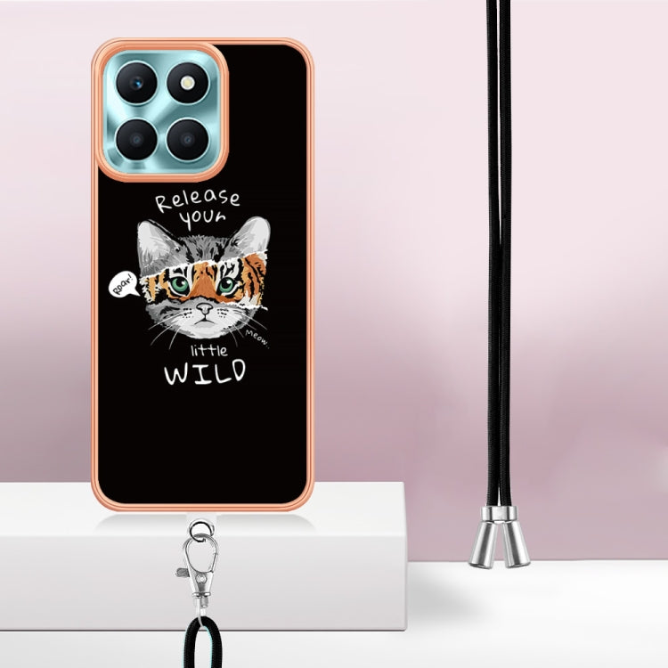 For Honor X6a Electroplating Dual-side IMD Phone Case with Lanyard(Natural Growth)