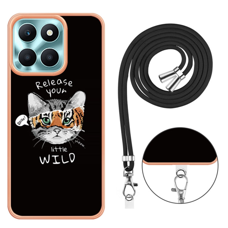 For Honor X6a Electroplating Dual-side IMD Phone Case with Lanyard(Natural Growth)