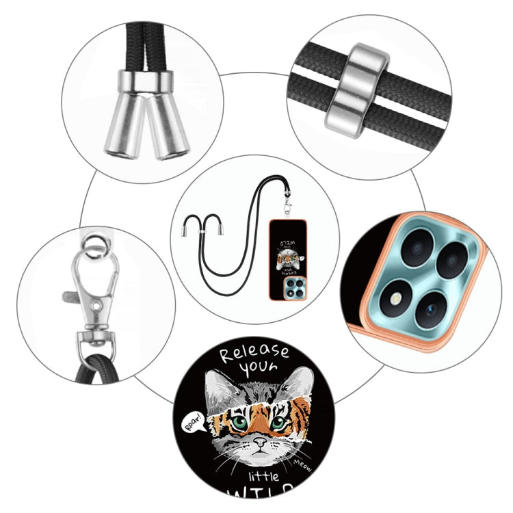 For Honor X6a Electroplating Dual-side IMD Phone Case with Lanyard(Natural Growth)