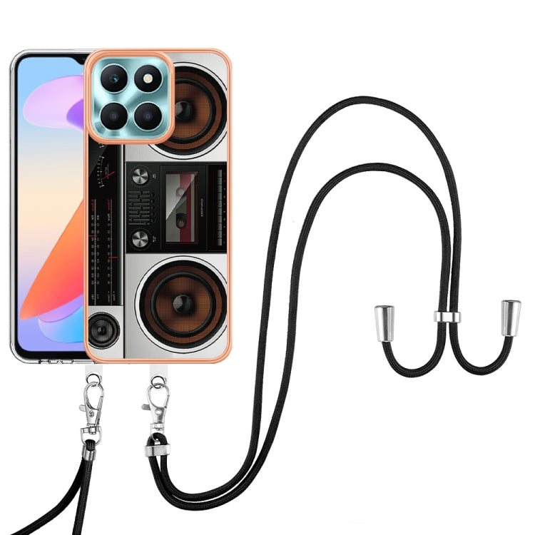 For Honor X6a Electroplating Dual-side IMD Phone Case with Lanyard(Retro Radio)